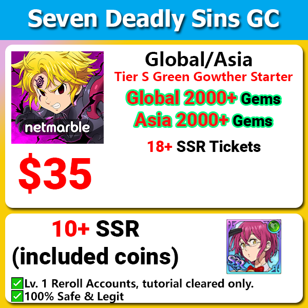 [Global/Asia] 7DS Halloween Gowther/Green Gowther Fresh Jackpot Starter Account 2350-2550💎 30-40 SSR  Ton of Resources