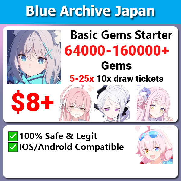 [Japan] Blue Archive ブルーアーカイブ 64000-160000+💎 Supreme Starter