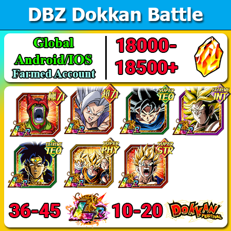 [Global][Android/IOS] Dokkan Battle Farmed Starters with 18000DS💎  Beast Gohan Cell Max TEQ UI Goku Broly