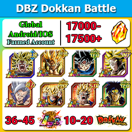 [Global][Android/IOS] Dokkan Battle Farmed Starters with 17000DS💎 9th Anniversary Units Beast Gohan TEQ UI Goku Broly