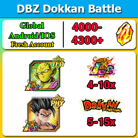 [Global][Android/IOS] Dokkan Battle Fresh Account 4000-4300DS💎Orange Piccolo Beast Gohan