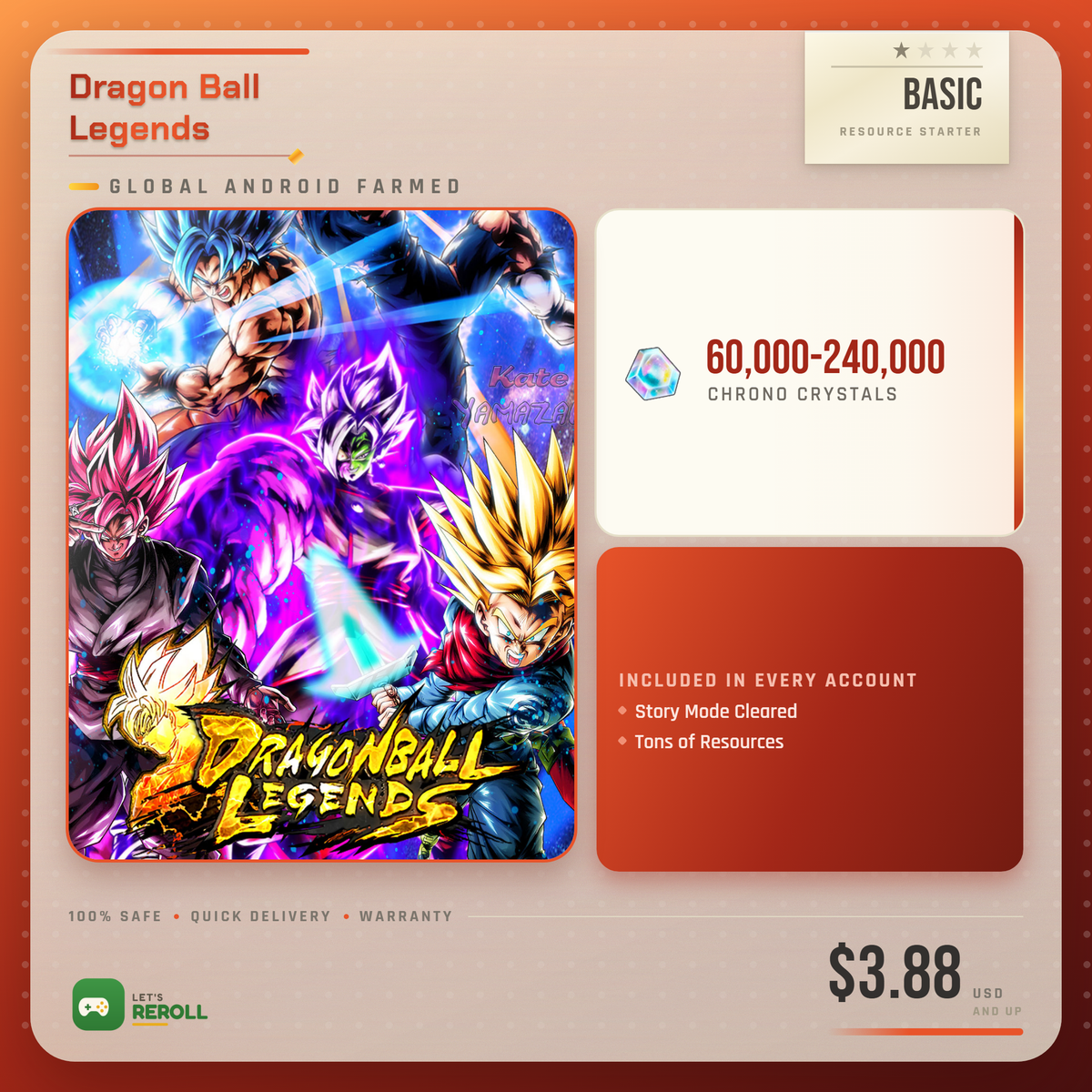 [Global][Android][Farmed] Dragon Ball Legends Basic Gem Starter 60000-220000+💎