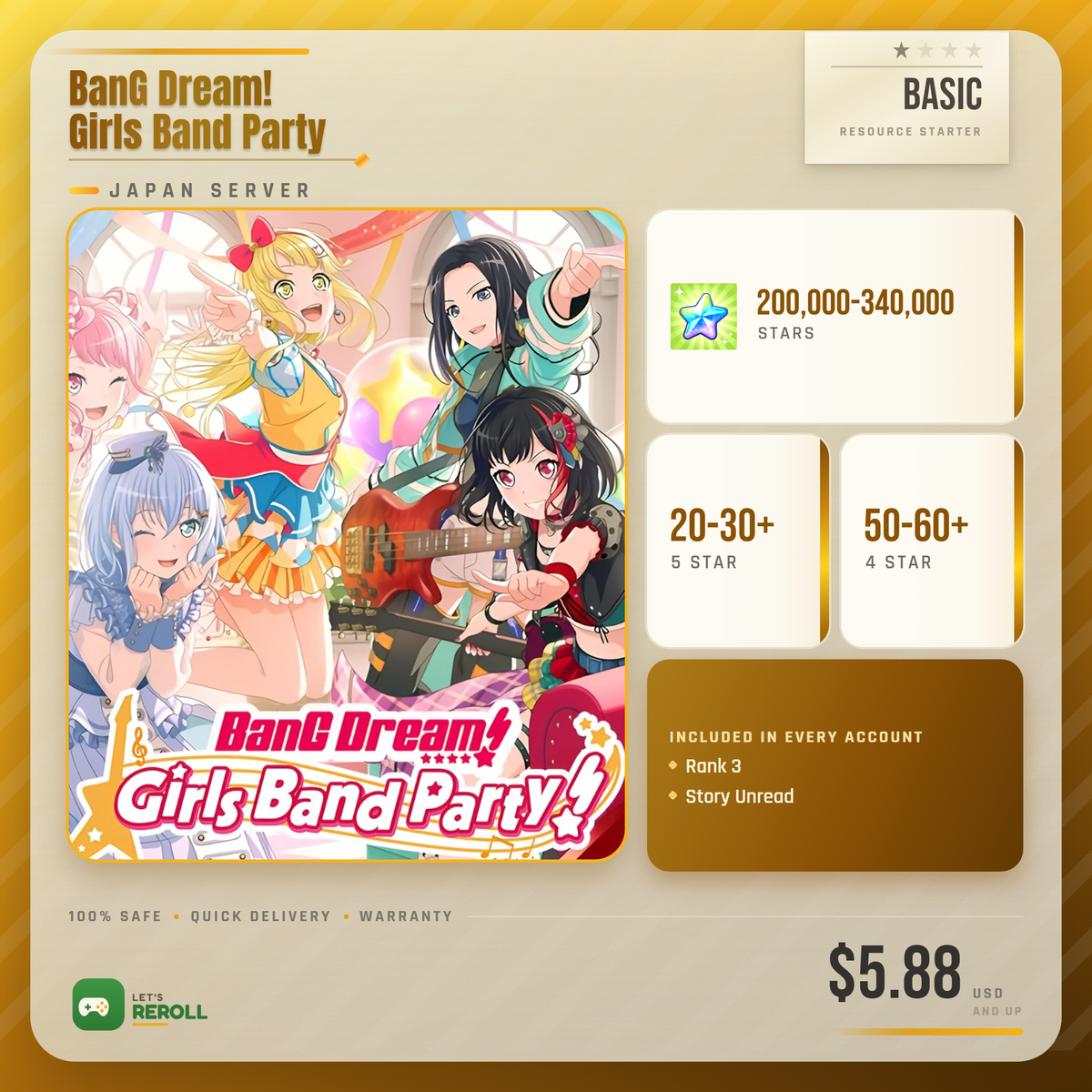 [Japan] BanG Dream! Bandori Basic Resource Starter 200000-340000💎