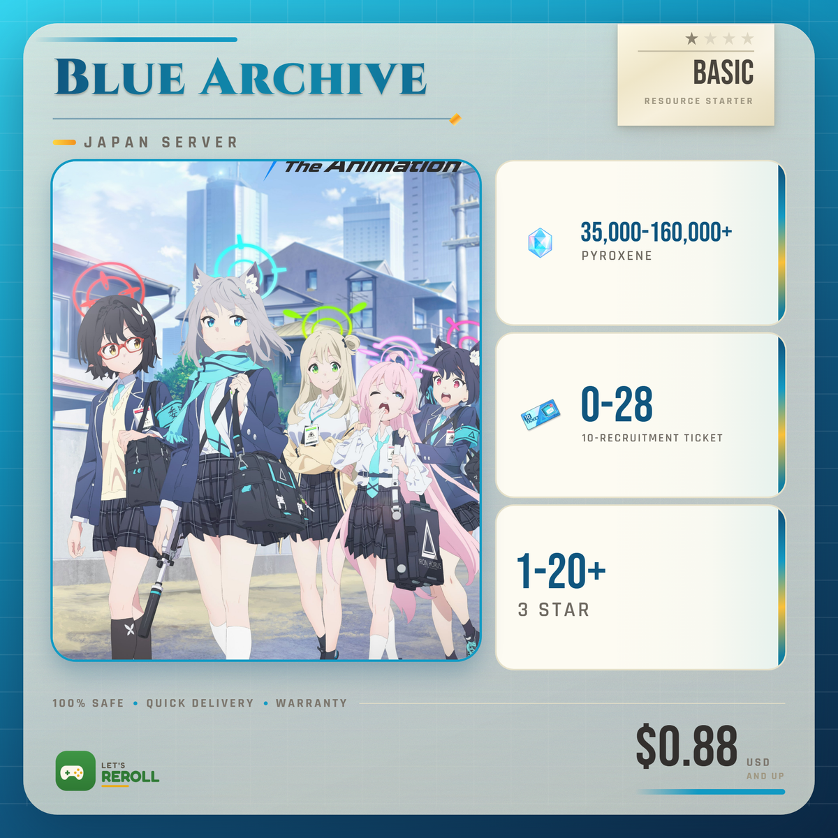 [Japan] Blue Archive ブルーアーカイブ 35000-140000+💎 Basic Starter