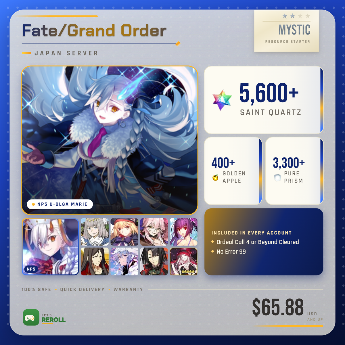 [Japan] Fate/Grand Order (FGO) NP5 U-Olga Marie Mystic Resource starter - 6000+ Saint Quartz 💎