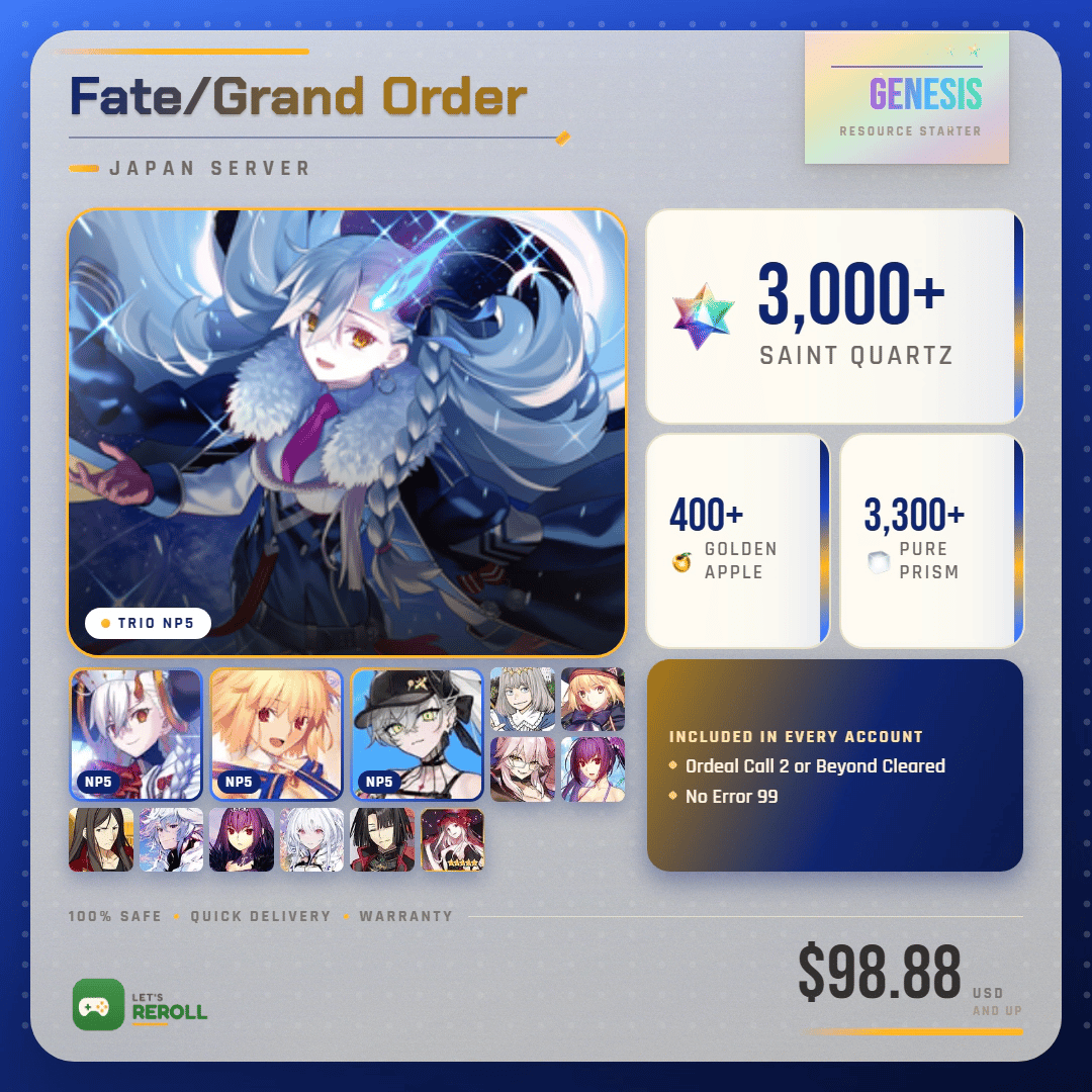 [Japan] Fate/Grand Order (FGO) Trio NP5 Genesis Resource starter - 3000+ Saint Quartz 💎