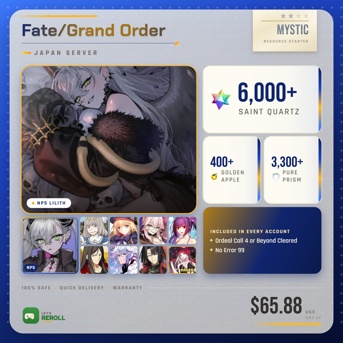 [Japan] Limited NP5 Lilith Starter Account 6000SQ with 6x T0 Support The Black Grail