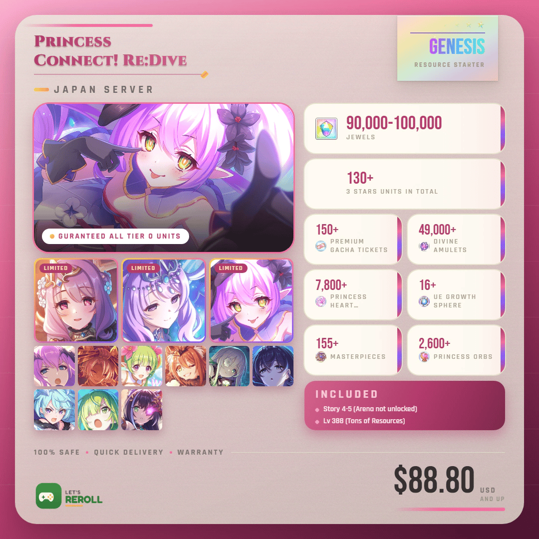 [Japan] Princess Connect! Re:Dive (Priconne) Genesis Resource starter - 90000-100000 Jewels 💎