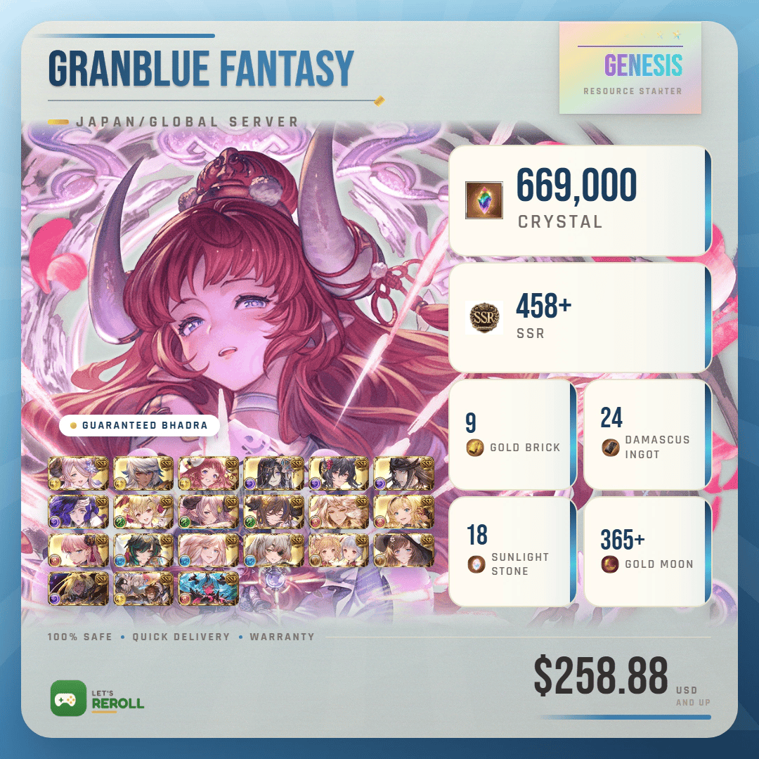 [JP/Global] Granblue Fantasy GBF Ultimate T0 Bhadra Starter 660,000 Gems 450+ SSR Ton of resources