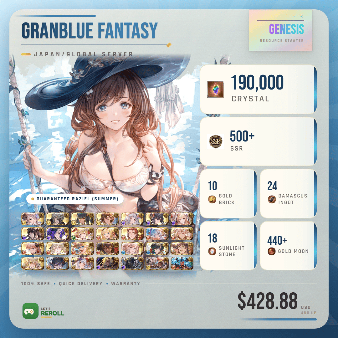 [JP/Global] Granblue Fantasy GBF Ultimate T0 Raziel Starter 154,000 Gems 490+ SSR Ton of resources