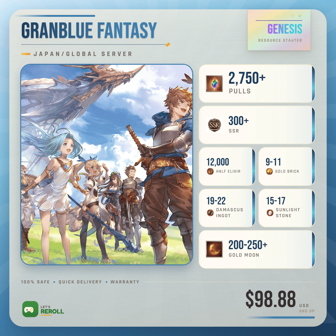 [JP/Global] Grandblue Fantasy GBF Genesis Starter 840,000 Gems 250-300+ SSR Ton of Resources