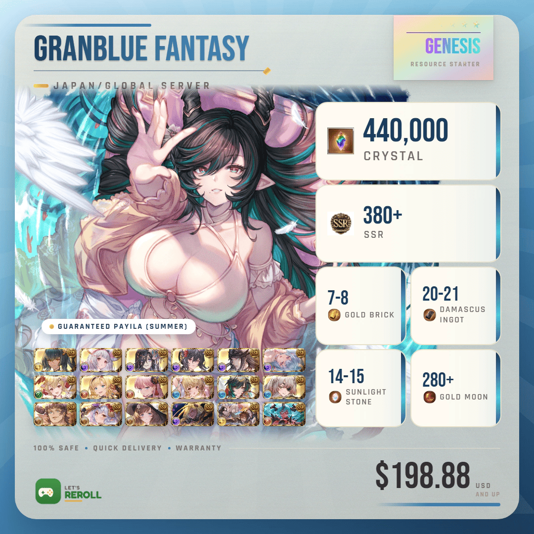 [Japan] Granblue Fantasy (GBF) Genesis T0 Payila Summer Resource starter - 440000 Crystal 💎