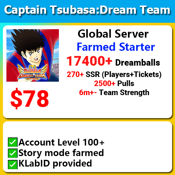 [Global] Captain Tsubasa Dream Team CTDT 17400+ Dreamballs Farmed Starter