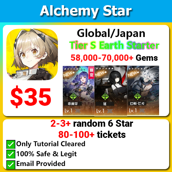 [Global/Japan] Alchemy Star Godly Earth Starter 58000+💎 with Tier S Limited Goldie/Lenore/Barton (Deft Blades)