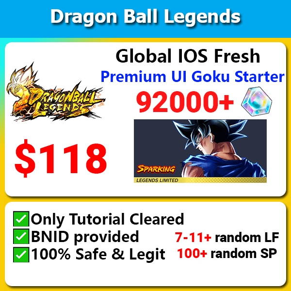 [Global][IOS][Fresh] Dragon Ball Legends Premium UI Goku Starter 92000+💎