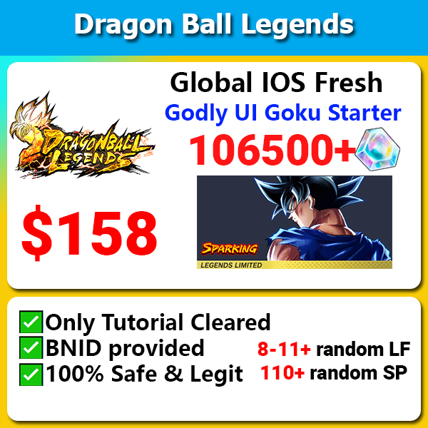 [Global][IOS][Fresh] Dragon Ball Legends Godly UI Goku Starter 106500+💎