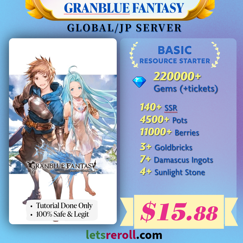 [JP/Global] Grandblue Fantasy GBF Basic Starter 220,000 Gems 140+ SSR Ton of Resources