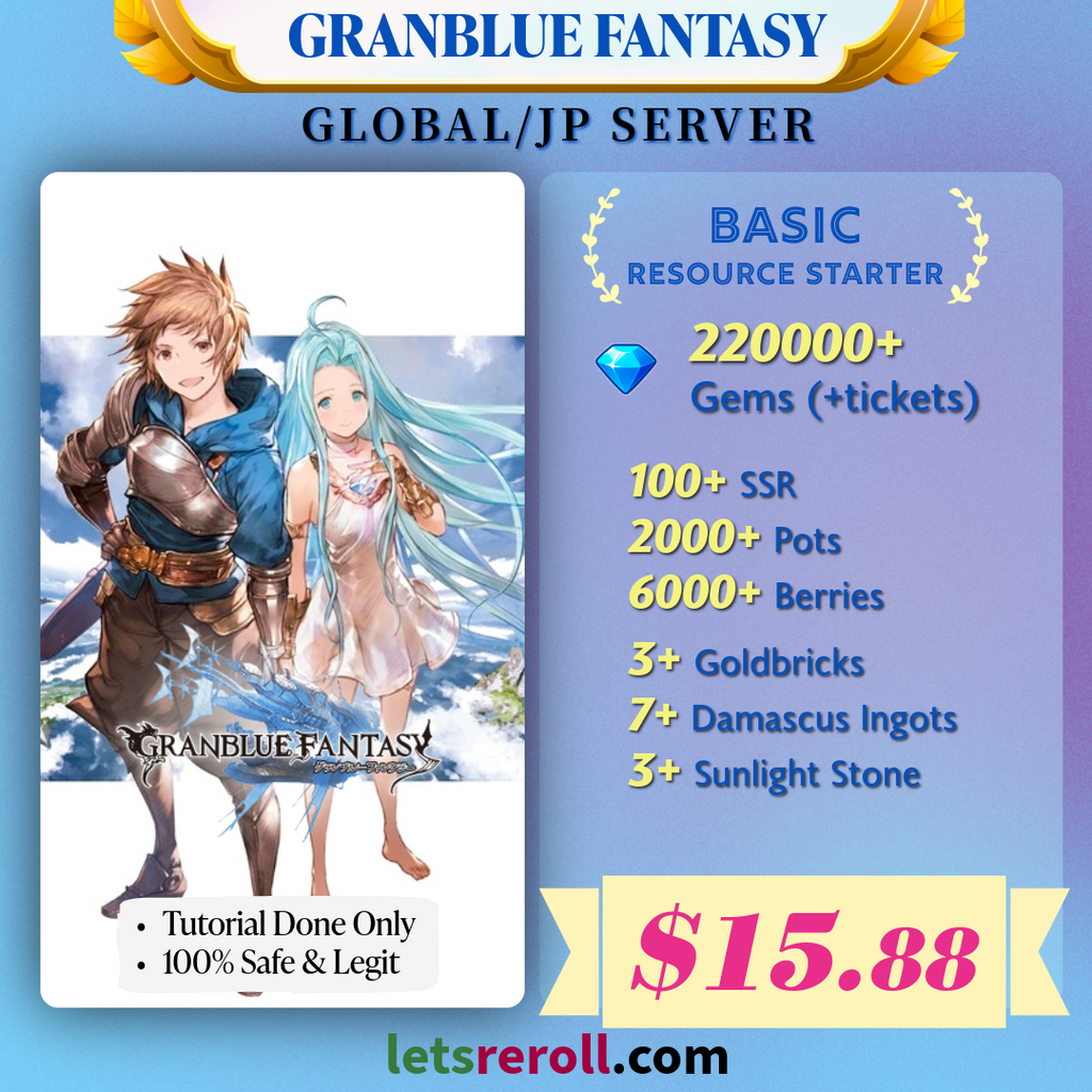 [JP/Global] Grandblue Fantasy GBF Basic Starter 220,000 Gems 100+ SSR Ton of Resources