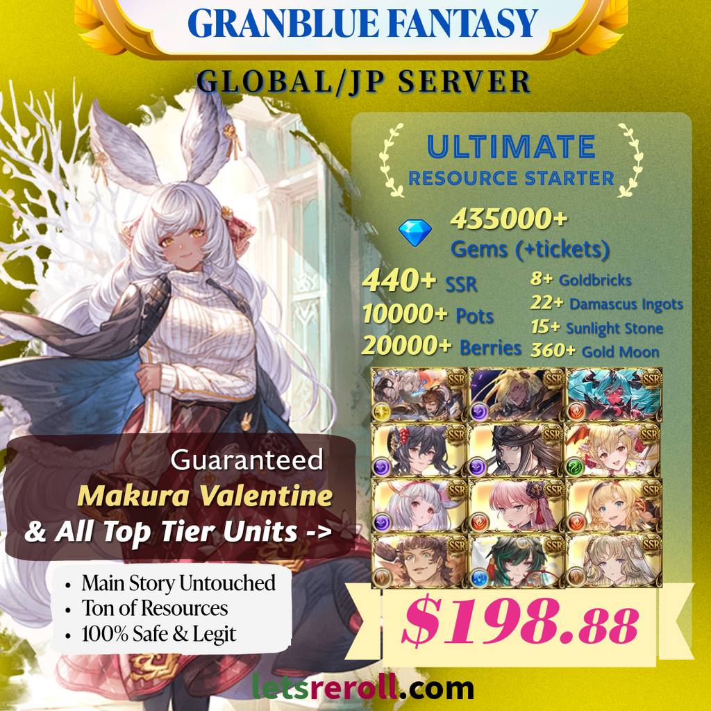 [JP/Global] Granblue Fantasy GBF Ultimate T0 Makura Starter 2 435,000 Gems 440+ SSR Ton of resources