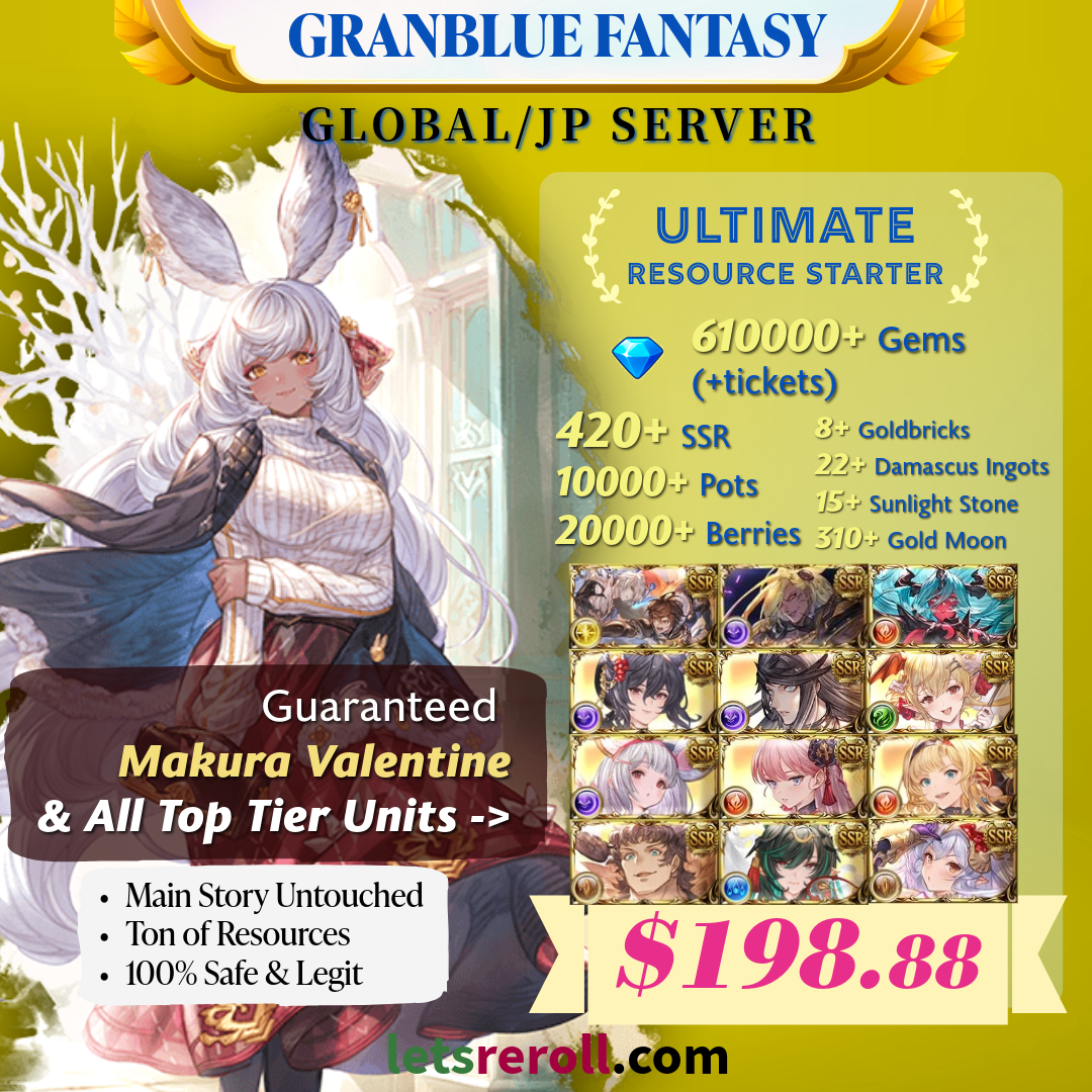 [JP/Global] Granblue Fantasy GBF Ultimate T0 Makura Starter 2 610,000 Gems 420+ SSR Ton of resources