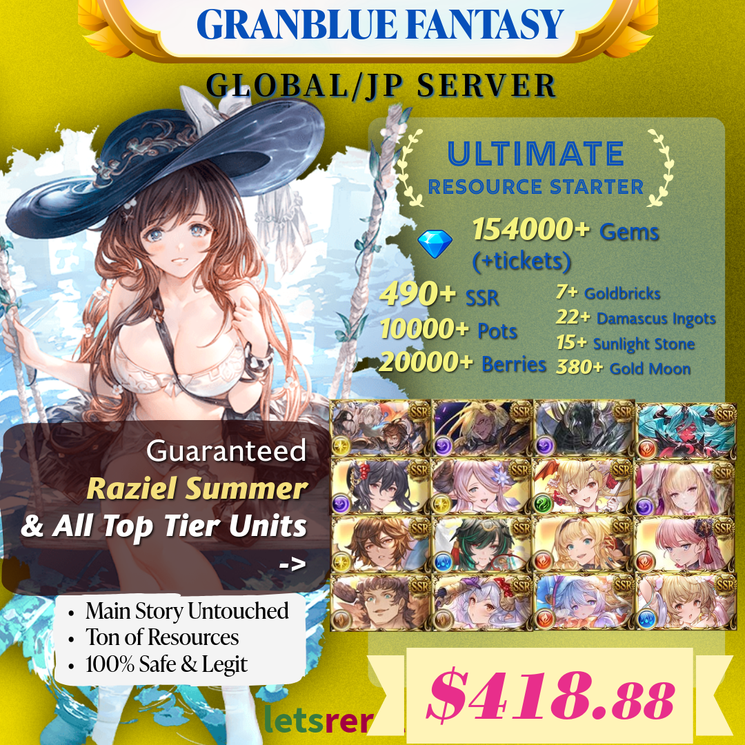 [JP/Global] Granblue Fantasy GBF Ultimate T0 Raziel Starter 154,000 Gems 490+ SSR Ton of resources