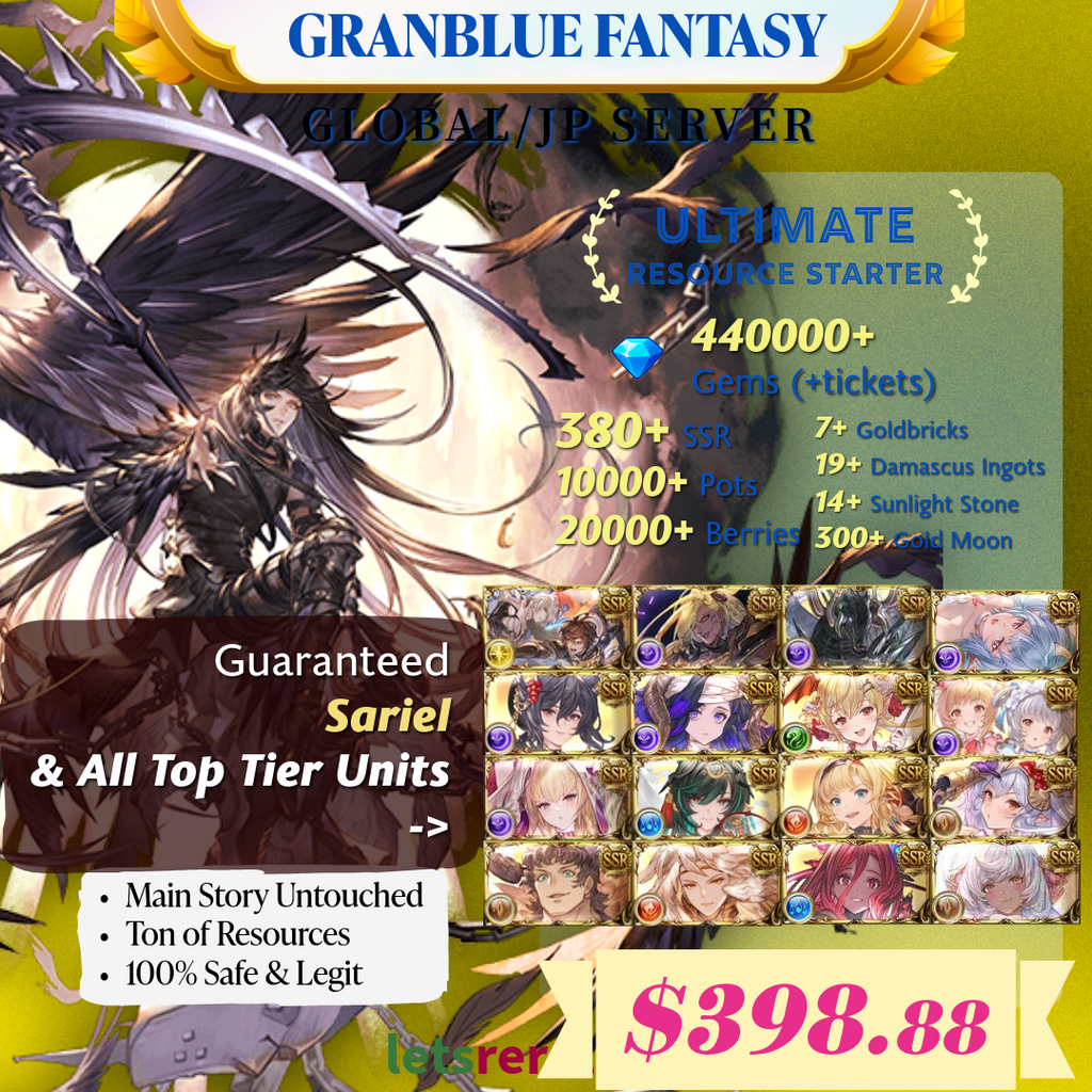 [JP/Global] Granblue Fantasy GBF Ultimate T0 Sariel Starter 440,000 Gems 380+ SSR Ton of resources (Copy)