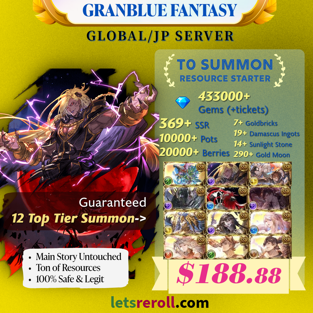 [JP/Global] Granblue Fantasy GBF Ultimate 12x Summon Starter 380,000 Gems 360+ SSR Ton of resources