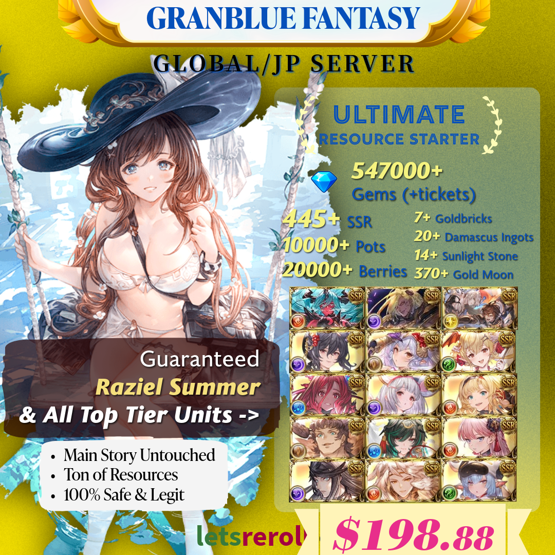 [JP/Global] Granblue Fantasy GBF Ultimate T0 Raziel Starter 2 547,000 Gems 449+ SSR Ton of resources