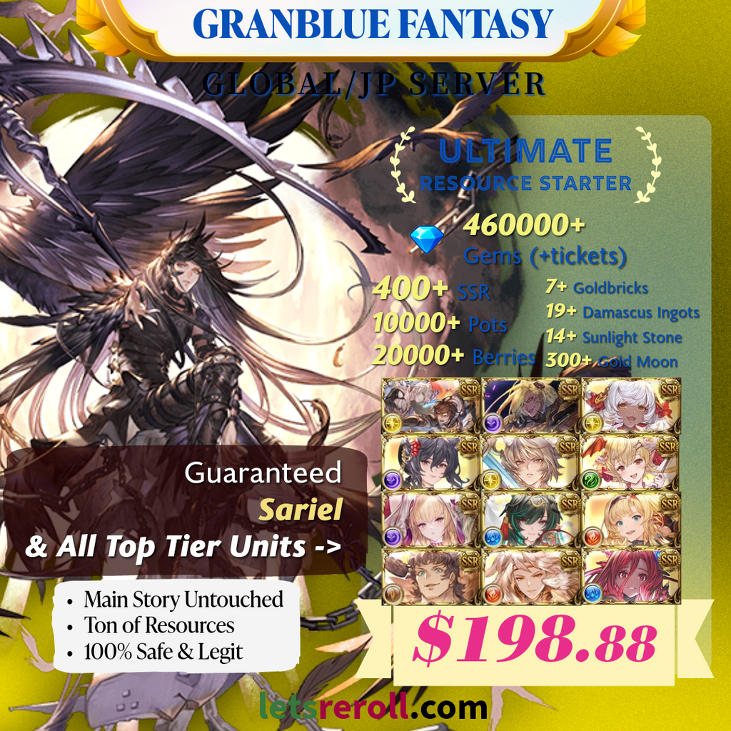 [JP/Global] Granblue Fantasy GBF Ultimate T0 Sariel Starter 460,000 Gems 400+ SSR Ton of resources