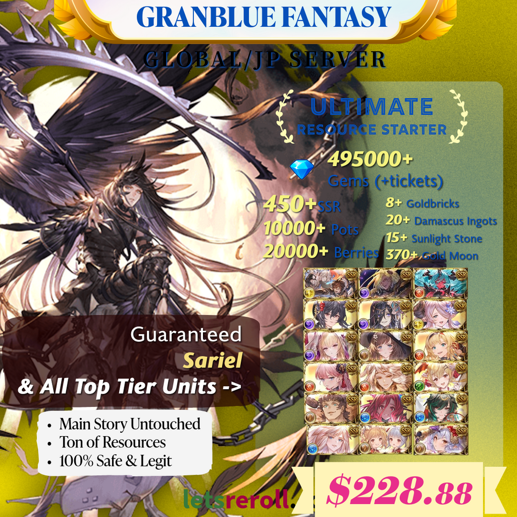 [JP/Global] Granblue Fantasy GBF Ultimate T0 Sariel Starter 495,000 Gems 450+ SSR Ton of resources