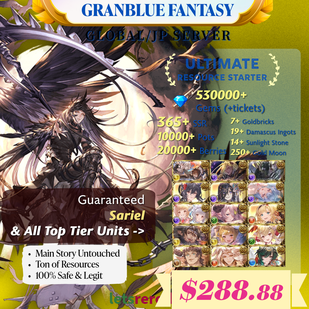 [JP/Global] Granblue Fantasy GBF Ultimate T0 Sariel Starter 530,000 Gems 365+ SSR Ton of resources