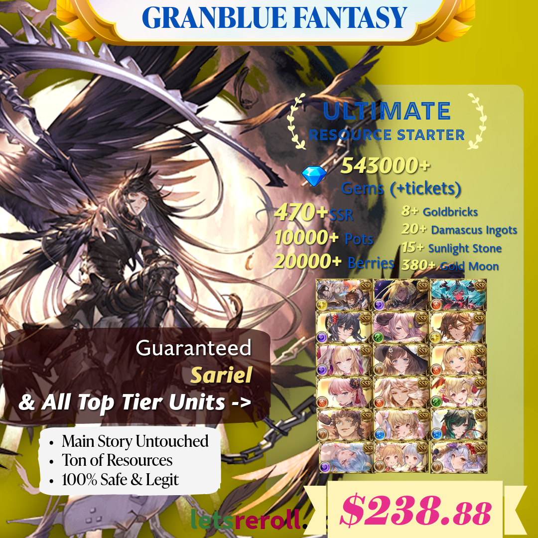 [JP/Global] Granblue Fantasy GBF Ultimate T0 Sariel Starter 543,000 Gems 4070+ SSR Ton of resources