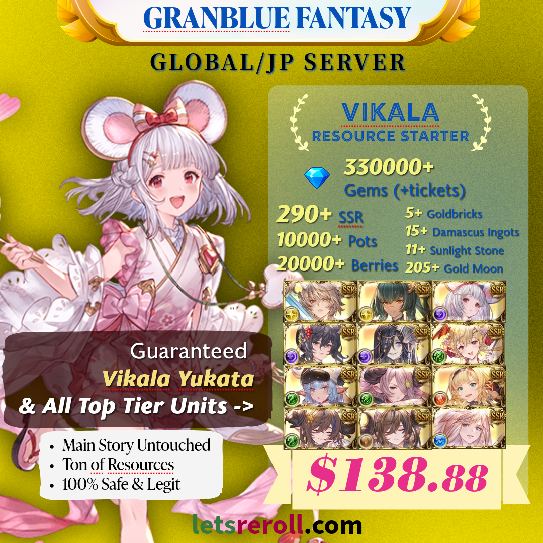 [PROMO][JP/Global] Granblue Fantasy GBF Ultimate T0 Vikala Starter 330,000 Gems 290+ SSR Ton of resources