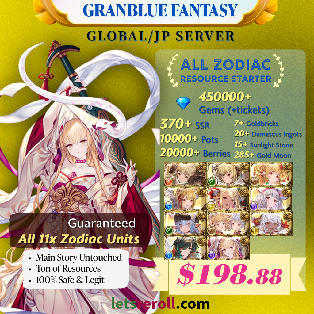 [JP/Global] Granblue Fantasy GBF Ultimate All Zodiac Starter 450,000 Gems 370+ SSR Ton of resources