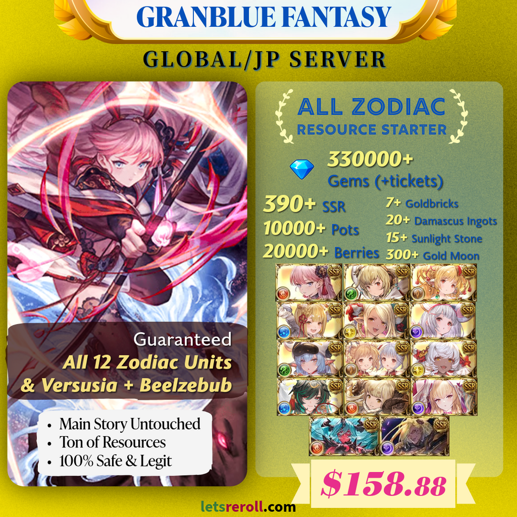 [JP/Global] Granblue Fantasy GBF Ultimate All Zodiac Starter 330,000 Gems 390+ SSR Ton of resources