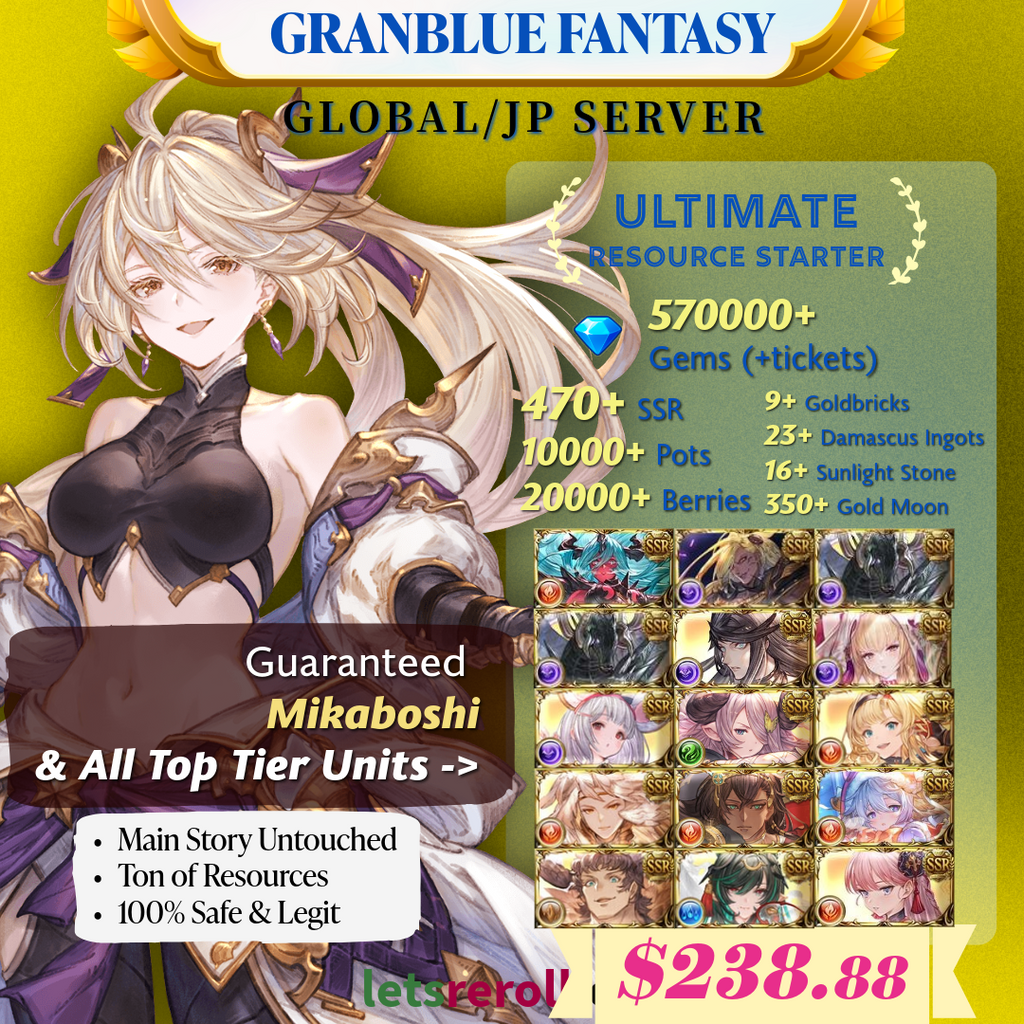 [JP/Global] Granblue Fantasy GBF Ultimate T0 Mikaboshi Starter 570,000 Gems 470+ SSR Ton of resources