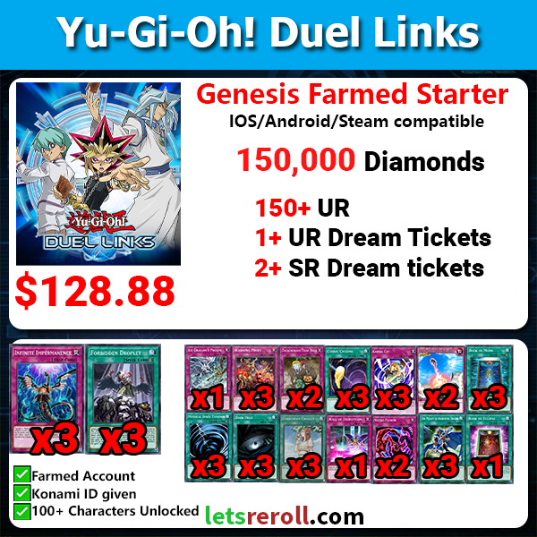 [Global] Yugioh Duel Links Genesis Farmed Starter 150000+💎 Top Tier Cards