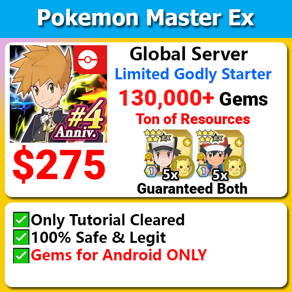 [Global Android] Pokemon Master EX Limited Ash & Pikachu + Sygna Suit Red (Thunderbolt) & Pikachu 130,000 Gems