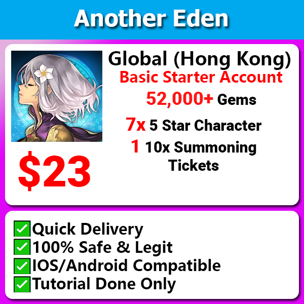 [Global Asia] Another Eden 52000+💎Starter 7x 5 Star Character 1 10x Summon Ticket