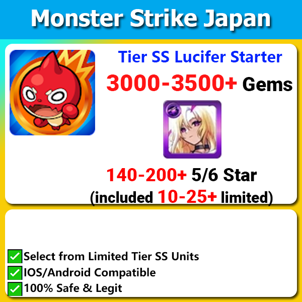 [JAPAN] Monster Strike モンスターストライク Limited Tier SS Lucifer Starter 2700-3200💎