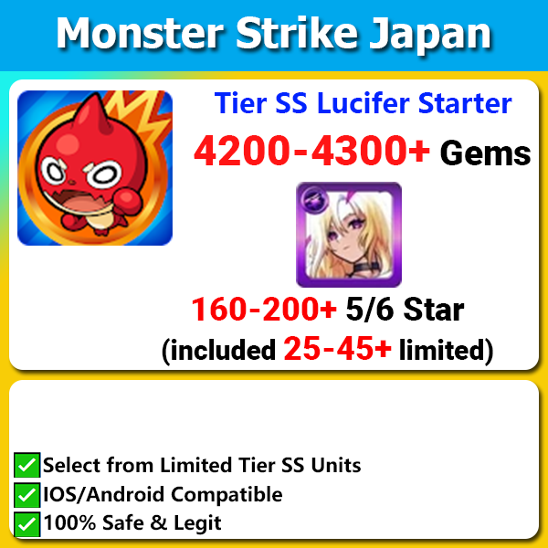 [JAPAN] Monster Strike モンスターストライク Limited Tier SS Lucifer Starter 4200-4300💎