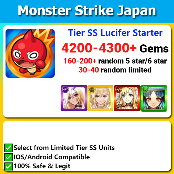 [JAPAN] Monster Strike モンスターストライク Limited Tier SS Starter 4200-4300💎