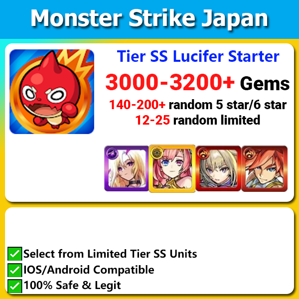 [JAPAN] Monster Strike モンスターストライク Limited Tier SS Starter 3000-3200💎