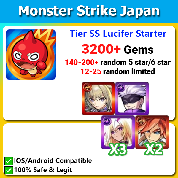 [JAPAN] Monster Strike モンスターストライク Limited Tier SS Lucifer Gojo Starter 3200💎