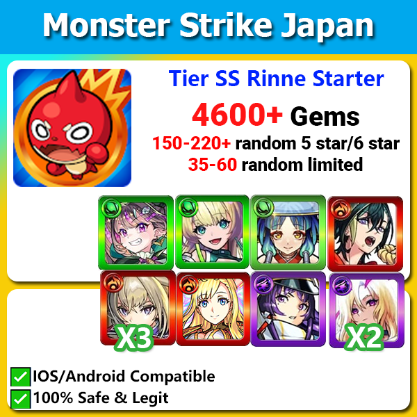 [JAPAN] Monster Strike モンスターストライク Limited Tier SS Starter 4600💎