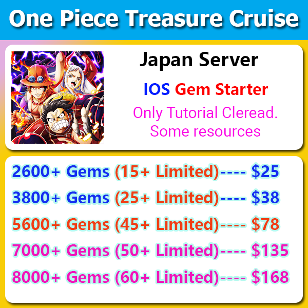 [Japan Server][IOS] One Piece Treasure Cruise OPTC 2600-8000+💎 15-60 Limited
