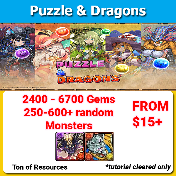 [Japan/Asia] Puzzle & Dragon 2400-6700+💎 Starter 250-600+ Monsters Enigma (11569) + White Gundam (12238)
