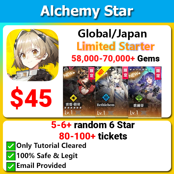 [Global/Japan] Alchemy Star Godly Limited Starter 58000+💎 with Tier S Limited Wrath (Proud Fervor)/Goldie/Bethlehem