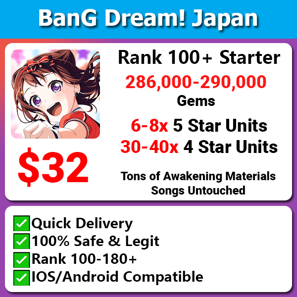 [Japan] BanG Dream! Bandori Jackpot Starter 286000💎6-8 5 star 30-40 4 Star Ton of Resources