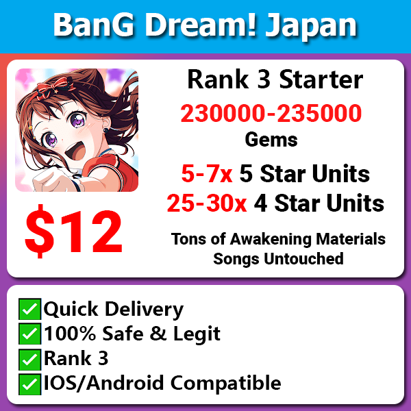 [Japan] BanG Dream! Bandori Jackpot Starter 230000💎 5-7 5 stars 25-30 4 stars Ton of Resources